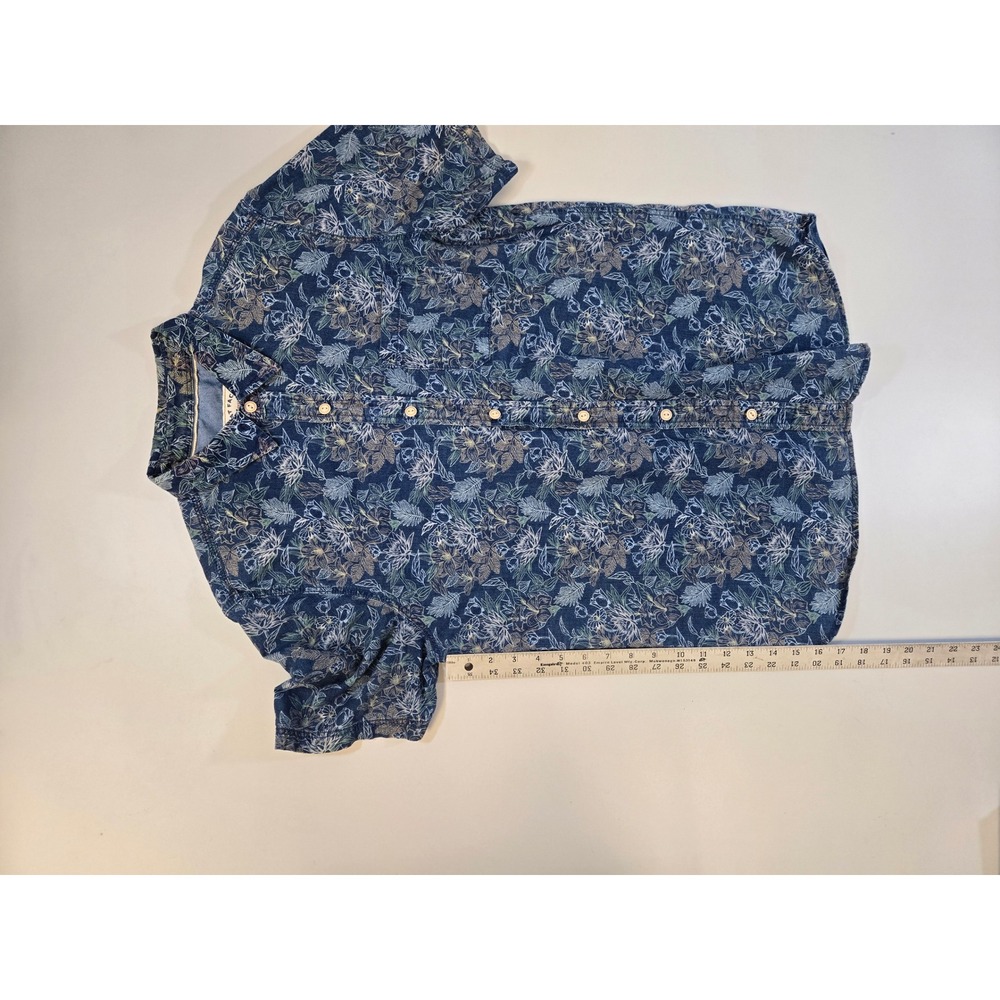 Fat Face Mens Large Blue Floral Botanical Cotton Short Sleeve Button Down Shirt - Picture 12 of 12
